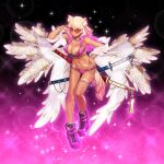  1girl animal_ears animal_print belt bikini blonde_hair boots bracelet breasts curly_hair dark_skin fate/grand_order fate_(series) fox_ears fox_girl fox_tail highres jacket jewelry katana large_breasts leopard_print necklace official_art pink_hair pink_nails stomach_tattoo sunglasses suzuka_gozen_(fate) suzuka_gozen_(swimsuit_rider)_(fate) swimsuit sword tail takenoko_seijin tan tattoo weapon white_jacket yellow_eyes 