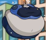  air_inflation anthro belly belly_inflation big_belly big_breasts blue_clothing body_inflation breast_expansion breasts building city clothing disco_chaos disney expansion female floating grey_body huge_breasts hyper hyper_belly hyper_breasts immobile inflation inflation_fetish judy_hopps lagomorph mammal police police_uniform puffed_cheeks solo spherical_inflation tight_clothing uniform worried zootopia 