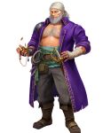  1boy bandana beard brown_footwear coat facial_hair fargus_(fire_emblem) fire_emblem fire_emblem:_the_blazing_blade fire_emblem_heroes highres no_shirt non-web_source official_art old old_man purple_coat solo 