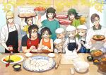  3others 6+boys :d :o ^_^ annoyed apron aqua_eyes aqua_shirt artist_name backwards_hat baker_nemo_(fate) baseball_cap beret black_apron black_hair blonde_hair blue_hair blunt_bangs bottle bowl brown_hair cabinet captain_nemo_(fate) cherry_tomato closed_eyes closed_mouth collared_shirt colored_inner_hair contemporary cooking cooking_pot daikon dough dumpling failure fate/grand_order fate_(series) father_and_son fish_(food) flour food furrowed_brow glasses gradient_hair green_headwear green_kimono green_shirt hair_between_eyes hair_ornament hair_over_one_eye hair_pulled_back hand_on_hip hat head_scarf highres holding holding_bottle holding_bowl holding_plate holding_tray huang_feihu_(fate) huang_tianhua_(fate) huang_tianjue_(fate) huang_tianlu_(fate) huang_tianxiang_(fate) indoors japanese_clothes jiaozi kappougi ketchup ketchup_bottle kimono kitchen laughing lens_flare light_brown_hair long_hair looking_at_another low_twintails lower_teeth_only male_child marine_nemo_(fate) measuring_cup meat mixing_bowl multicolored_hair multiple_boys multiple_others nemo_(fate) omelet omurice opaque_glasses open_collar open_mouth orange-tinted_eyewear orange_tank_top parted_bangs parted_lips plate plate_stack pointing ponytail purple_eyes radish redrop rolling_pin scar scar_on_face scar_on_nose shirt short_hair single_sidelock sleeves_rolled_up smile soup sparkle spatula streaked_hair sunglasses sweatdrop swept_bangs t-shirt table tank_top teeth tezcatlipoca_(fate) tinted_eyewear tomato tray twintails upper_body v-shaped_eyebrows white_headwear white_shirt wooden_table yamanami_keisuke_(fate) yellow_shirt 