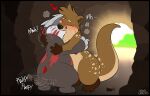  anthro black_body black_border blush bodily_fluids border brown_body duo excadrill eyes_closed generation_5_pokemon graedius_(artist) kissing male mammal mustelid nintendo nonbinary_(lore) otter pokemon pokemon_(species) sweat tail 