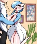  2023 after_kiss big_breasts black_bottomwear black_clothing black_pants blue_body blue_skin blurred_background blush blush_lines bodily_fluids bottomwear breasts clothed clothing duo eyelashes faceless_character faceless_male female gardevoir generation_3_pokemon glistening glistening_body hi_res human humanoid interspecies kirlia looking_back male male/female mammal married_couple mature_female mature_male nintendo open_mouth orange_eyes pants picture_frame pokemon pokemon_(species) pokephilia raised_leg ralts saliva saliva_string saltyxodium shiny_pokemon shirt spiral_eyes standing teeth thick_thighs tongue tongue_out topwear white_body white_clothing white_shirt white_topwear wide_hips 