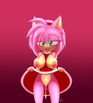  2022 absurd_res amy_rose anthro aroused blush bodily_fluids breasts clothed clothing clothing_lift dress dress_lift dripping eulipotyphlan female genital_fluids genitals hedgehog hi_res mammal navel nipples pussy pussy_juice pussy_juice_drip sega solo sonic_the_hedgehog_(series) xmiyukii_artx 