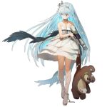  1girl aged_down bare_shoulders black_feathers black_wings blue_hair closed_mouth dress expressionless feathered_wings feathers full_body girls&#039;_frontline gun hair_between_eyes hair_intakes hair_ornament hairband handgun holding holding_gun holding_stuffed_toy holding_weapon jewelry leg_ribbon long_hair looking_down necklace nin_(lion) official_alternate_costume official_art red_eyes ribbon scar scar_across_eye scar_on_arm scar_on_leg shoes simple_background solo standing stuffed_animal stuffed_toy teardrop teddy_bear thunder_(girls&#039;_frontline) thunder_(lenore&#039;s_raven)_(girls&#039;_frontline) toes tooth_necklace transparent_background trigger_discipline triple_action_thunder very_long_hair weapon white_dress white_footwear wings 
