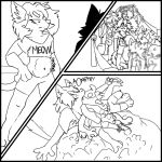  abdominal_bulge angry anthro blurred_background bottomwear clothing comic crop_top domestic_cat feladi felid feline felis female group hi_res line_art mammal mass_vore rumbling_stomach shirt shorts sussynny topwear unknown_species vore 
