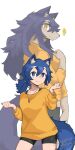  anthro blue_hair blue_tail bread canid canine canis clothed clothing comic digital_media_(artwork) female food fur hair hi_res human mammal purple_hair rekidesu simple_background solo tail tsukiko_(rekidesu) were werecanid werecanine werewolf wolf 