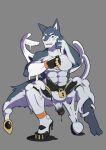  2019 5_fingers aloejuice0917 anthro canid canine canis feet fingers fur goo_transformation grey_background grey_body grey_fur hi_res lock_bulge male mammal muscular muscular_anthro muscular_male nintendo pokeball pokemon simple_background solo transformation white_body white_fur wolf 