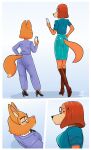  2022 anthro boots canid canine canis clothing comic crossover diane_foxington domestic_dog dreamworks duo eye_contact female footwear fox fur hi_res high_heeled_boots high_heels hunting_dog illumination_entertainment looking_at_another looking_down looking_up mammal n0b0dy orange_body orange_fur phone rear_view red_body red_fur saluki sighthound sing_(movie) suki_lane the_bad_guys 