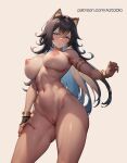  1girl ai-assisted animal_ears armlet artist_name ass_visible_through_thighs aztodio black_hair blonde_hair blue_eyes blue_hair blush breasts brown_hair censored cleft_of_venus completely_nude crossed_bangs dark-skinned_female dark_skin dehya_(genshin_impact) frown genshin_impact hair_between_eyes jewelry large_breasts long_hair looking_at_viewer mosaic_censoring multicolored_hair navel nipples nude patreon_username pussy solo stomach streaked_hair thighs 