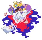  annoyed blush_stickers closed_eyes colored_skin crown disembodied_limb gloves highres horns kirby kirby&#039;s_return_to_dream_land kirby_(series) kirby_mass_attack magolor master_crown multiple_persona ni_re pink_skin smile solid_oval_eyes sweat white_background white_gloves 