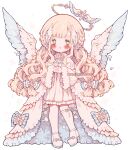  1girl angel angel_wings artist_name asymmetrical_legwear blonde_hair blue_eyes blush blush_stickers bow bow_legwear bowtie braid chibi dress english_commentary eyelashes feathered_wings footwear_bow french_braid frilled_bow frilled_bowtie frilled_dress frilled_thighhighs frills fur-trimmed_sleeves fur_trim hair_bow hair_ornament halo high_heels highres juliet_sleeves layered_clothes littlebluemuffin long_hair long_sleeves looking_ahead open_mouth original own_hands_clasped own_hands_together painttool_sai_(medium) puffy_sleeves robe short_dress single_thighhigh smile snow snowflake_brooch snowflake_hair_ornament sparkle thighhighs transparent_background watermark wavy_hair white_bow white_bowtie white_dress white_footwear white_robe white_thighhighs white_wings wide_sleeves wing_hair_ornament wings 