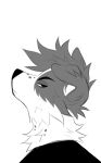  anthro cheek_tuft facial_spots facial_tuft floppy_ears hair hi_res male monochrome mouth_closed narrowed_eyes neck_tuft princelykaden short_hair side_view simple_background sode solo spotted_face tuft 