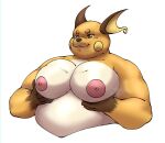  anthro belly big_belly big_breasts breast_play breasts fur generation_1_pokemon hi_res humanoid_hands male mightyoceano moobs nintendo nipples nude overweight overweight_anthro overweight_male pokemon pokemon_(species) raichu simple_background solo white_background white_body white_fur yellow_body yellow_fur 