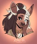  2023 anthro brown_hair clothed clothing deer digital_media_(artwork) ear_piercing ear_ring eyebrows eyelashes female hair heterochromia hi_res kittydee mammal piercing ring_piercing smile white_hair 