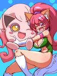  1girl absurdres alternate_breast_size animal_ears animal_hands breasts cat_ears cat_tail cleavage cleavage_cutout closed_mouth clothing_cutout crossover curvy highres huge_breasts jigglypuff leotard long_hair looking_at_viewer navel perisie_(star_ocean) pink_hair plump ponytail ryoi smile solo star_ocean star_ocean_first_departure tail 