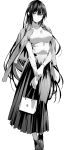  1girl bag black_hair breasts buttons full_body hair_between_eyes haitekudasai_takamine-san handbag highres hiiragi_yuuichi jacket long_hair long_skirt monochrome ribbed_shirt shirt shoes skirt socks solo takamine_takane 