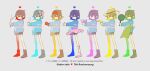  1other anniversary apron ballet_slippers blue_sweater book boots bow boxing_gloves brown_shorts closed_eyes cowboy_hat frisk_(undertale) frying_pan glasses grey_background gun hair_bow handgun hat headband heart holding holding_book holding_frying_pan holding_gun holding_knife holding_stick holding_weapon ichika012 knife long_sleeves multiple_views open_mouth pink_bow red_headband shorts simple_background stick striped striped_sweater sweater tutu undertale weapon 