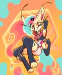  2023 abstract_background anthro arthropod canid canine clothed clothing demon digital_media_(artwork) female fox helluva_boss hi_res hybrid insect looking_at_viewer mammal queen_bee-lzebub_(helluva_boss) signature smile solo theblueberrycarrots 