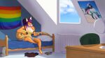  absurd_res anthro bedroom canid canine communaughty female fox guitar hi_res lgbt_pride mammal musical_instrument plucked_string_instrument pride_colors rainbow_flag rainbow_pride_flag rainbow_symbol red_fox solo string_instrument 