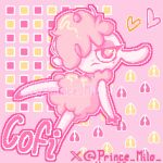  anthro bovid caprine chikn_nuggit cofi_(chikn_nuggit) digital_media_(artwork) domestic_sheep english_text female fur hair hi_res mammal nude one_eye_obstructed pink_hair prince_milo sheep simple_background solo text 