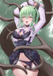  1girl absurdres antlers black_choker bound bound_arms bound_wrists bra branch breasts censored ceres_fauna ceres_fauna_(3rd_costume) choker classic_(zildjian33) clothes_pull crying earrings flower green_hair hair_flower hair_ornament hair_ribbon highres hololive hololive_english jewelry long_hair looking_at_viewer mole mole_under_eye mosaic_censoring navel official_alternate_costume open_clothes open_shirt panties panty_pull pussy restrained ribbon saliva shirt skirt skirt_pull solo steam tears thigh_gap thighs underwear virtual_youtuber wet yellow_eyes 