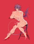  2_horns bite_mark clothing demon demon_humanoid eustasss footwear footwear_only hi_res hickey high_heels horn horned_humanoid humanoid humanoid_pointy_ears male membrane_(anatomy) membranous_wings morvay_(nu:_carnival) mostly_nude nu:_carnival pose shoes shoes_only sitting solo spade_tail tail tailed_humanoid winged_humanoid wings womb_tattoo 