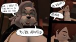  3d_(artwork) absurd_res anthro breasts canid canid_demon clothed clothing demon dialogue digital_media_(artwork) duo eyewear female glasses hair hellhound helluva_boss hi_res human humanoid joelsfm loona_(helluva_boss) male mammal mature_anthro mature_female self_insert smile smirk source_filmmaker 