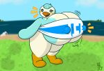  2020 animal_crossing anthro avian beach beak big_breasts bird blue_body bottomless bottomless_female bouncing_breasts bra breasts clothed clothing detailed_background female flippers hi_res huge_breasts hyper hyper_breasts looking_at_object mattthetooncat nintendo nipple_outline orange_beak penguin seaside shadow short_stack singature smile solo sound_effects sprinkle_(animal_crossing) standing stretched_clothing swirl_pattern thick_thighs underwear wide_hips 