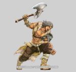  1boy armor atlas_(fire_emblem) axe boots brown_pants fingerless_gloves fire_emblem fire_emblem_echoes:_shadows_of_valentia fire_emblem_heroes full_body gloves grey_hair holding holding_axe mixed-language_commentary muscular muscular_male official_art open_mouth pants pauldrons shoulder_armor single_pauldron yamada_koutarou 