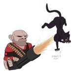  anthro big_breasts black_body black_fur breasts bullet_belt domestic_cat exaggerated_expression felid feline felis fur gun heavy_(team_fortress_2) human launched male mammal meme ranged_weapon shitpost team_fortress_2 unknown_artist valve weapon 