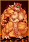  anthro balls beard big_balls big_penis bowser collar facial_hair facial_piercing genitals guccigarf hi_res horn humanoid_genitalia humanoid_penis koopa male mario_bros musclegut muscular muscular_male nintendo nipple_piercing nipples nose_piercing nude pecs penis piercing scalie smile spikes 