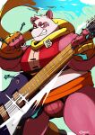  2023 absurd_res anthro bear black_nose clothing giant_panda guitar hi_res humanoid_hands kemono male mammal musical_instrument overweight overweight_male pink_body plucked_string_instrument realiron_(artist) scarf solo string_instrument underwear 