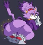  anthro big_butt blaze_the_cat bodily_fluids bottomless breasts butt clothed clothing domestic_cat felid feline felis female footwear goldsden hi_res high_heels huge_butt mammal sega solo sonic_the_hedgehog_(series) sweat thick_thighs 