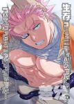  2boys abs bara bare_pectorals bulge character_request clenched_teeth clothes_lift copyright_request cover cover_page doujin_cover grey_pants grey_shirt jacket large_pectorals male_focus multiple_boys muscular muscular_male navel nipples one_eye_covered open_clothes open_jacket orange_jacket pants pectorals pink_hair shirt shirt_lift short_hair solo_focus teeth tentacles tentacles_on_male tentacles_under_clothes translation_request umedairuka yaoi 