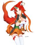  1girl absurdres animal_ears cat_ears cat_girl cat_tail highres horns law_of_creation neko_(law_of_creation) non-web_source orange_eyes red_hair simple_background slit_pupils tail white_background 