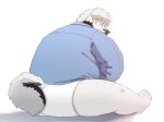  2023 anthro blush book_whitener butt canid canine canis clothing domestic_dog feet kemono male mammal monochrome_(series) overweight overweight_male shirt sitting solo sv_grart topwear underwear 