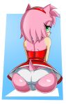  2023 accessory amy_rose anthro bare_shoulders black_nose bodily_fluids bubble_butt butt camel_toe clothed clothing dress eulipotyphlan eyelashes female green_eyes hair hair_accessory hairband half-closed_eyes hedgehog hi_res looking_at_viewer looking_back mammal narrowed_eyes panties pink_hair sega short_hair solo sonic_the_hedgehog_(series) sweat sweatdrop underwear upskirt yellowjelloart 