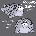  &gt;:( 1:1 ambiguous_gender cardinaldoodles colored digital_media_(artwork) english_text eyebrows facial_hair flat_colors grey_background grey_body mammal marine mustache pinniped plushie round_body seal simple_background solo spots spotted_body text thick_eyebrows 