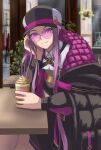  1girl breasts fate/grand_order fate_(series) glasses highres ksfactory large_breasts long_hair long_sleeves looking_at_viewer medusa_(fate) medusa_(saber)_(fate) pink-tinted_eyewear purple_eyes purple_hair round_eyewear smile solo tinted_eyewear very_long_hair 