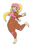  absurd_res anthro bottomless breasts butt clothed clothing crop_top dixie_kong donkey_kong_(series) female haplorhine hi_res kong looking_at_viewer lovetopullmicke mammal monkey nintendo open_mouth open_smile primate rear_view shirt simple_background smile solo topwear under_boob white_background 
