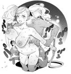  1boy 1girl azukiko bouncing_breasts breasts clenched_teeth completely_nude cum cum_in_pussy earrings hetero holding_another&#039;s_wrist jewelry large_breasts long_hair monochrome nude persona persona_5 sex sex_from_behind sweat takamaki_anne teeth twintails whip 