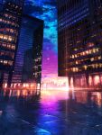  absurdres building city city_lights cloud commentary_request evening highres lens_flare night no_humans original reflection scenery sky skyscraper smile_(qd4nsvik) star_(sky) starry_sky sunset window 