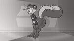  animated anthro belly big_butt bottomless bouncing_butt butt clothed clothing hat headgear headwear looking_at_viewer looney_tunes loop male mammal mephitid monochrome navel pepe_le_pew skunk slightly_chubby smile solo submarine_screw twerking warner_brothers 