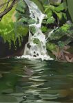  branch darumaaaane highres jungle leaf moss nature no_humans original plant pond rainforest scenery vines water waterfall 