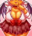  2023 anthro bat big_breasts blep blush bottomwear breasts cleavage clothed clothing female fingers fur hi_res mammal membrane_(anatomy) membranous_wings michiyoshi rouge_the_bat sega simple_background skirt solo sonic_the_hedgehog_(series) tan_body tan_skin tongue tongue_out white_body white_fur wings 