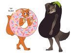  anthro canid canine canis clothing costume deathly_forest dessert diane_foxington donut_costume doughnut dreamworks duo eggplant eggplant_costume female food food_costume fox fruit hi_res male male/female mammal mr._wolf_(the_bad_guys) plant the_bad_guys wolf 