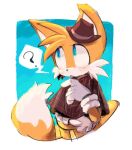  1boy ? blue_eyes blush_stickers detective fox_boy furry furry_male gloves hat highres male_focus open_mouth solo sonic_(series) spoken_question_mark tail tails_(sonic) the_murder_of_sonic_the_hedgehog usa37107692 white_gloves 