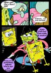  anthro bodily_fluids cephalopod clothed clothing coleoid comic crying dialogue fan_character group hi_res male marine mollusk nickelodeon octopodiform octopus on_model pancaketiffy sea_sponge spanish_text speech_bubble spongebob_squarepants spongebob_squarepants_(character) squidward_tentacles suit tears text toony trio 