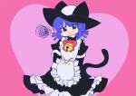  1other androgynous angry animal_ears bell black_headwear blue_hair blush cat_ears cat_tail collar maid niko_(oneshot) oneshot_(game) pbj6541 tail whiskers 