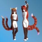  absurd_res anthro cat_tail claws duo felid feline feline_ears female female/female fur genitals hair hi_res mammal nude paws pussy red_body red_fur red_hair ryuukei8569 white_body white_fur 